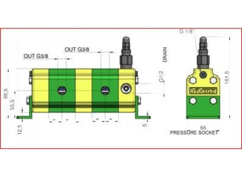 Zubový dělič průtoku, RV-1S 2,2X4