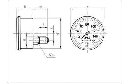 M063 0-250 bar, zadní vývod